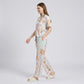 2-Piece Soft Floral Pajama Set with Short Sleeve Button Top and Wide Leg Pants