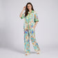 2-Piece Paisley Floral Pajama Set with Short Sleeve Button Top and Wide Leg Pants