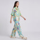 2-Piece Paisley Floral Pajama Set with Short Sleeve Button Top and Wide Leg Pants