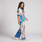 2-Piece Travel Print Pajama Set with Short Sleeve Button Top and Wide Leg Pants