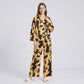 2-Piece Abstract Print Pajama Set with Button Front Top and Wide Leg Pants