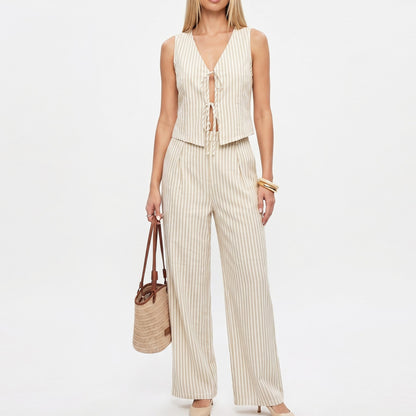 2 Piece Striped Vest Top and Wide Leg Pants Set