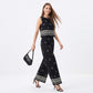 2 Piece Embroidered Crop Top and Wide Leg Pants Set