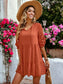 Midi Crochet Lace Sleeve Ruffle Gathered Tunic Flared Dress