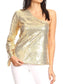ANNA-KACI One Shoulder Sequin Top Party Blouse for Women by Anna-Kaci | Alilang S / Gold