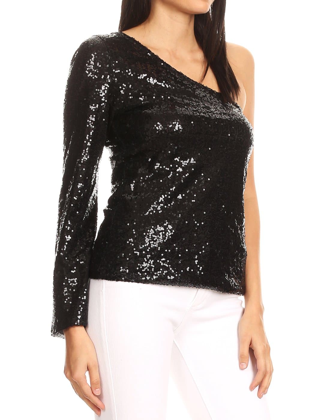 ANNA-KACI One Shoulder Sequin Top Party Blouse for Women by Anna-Kaci | Alilang