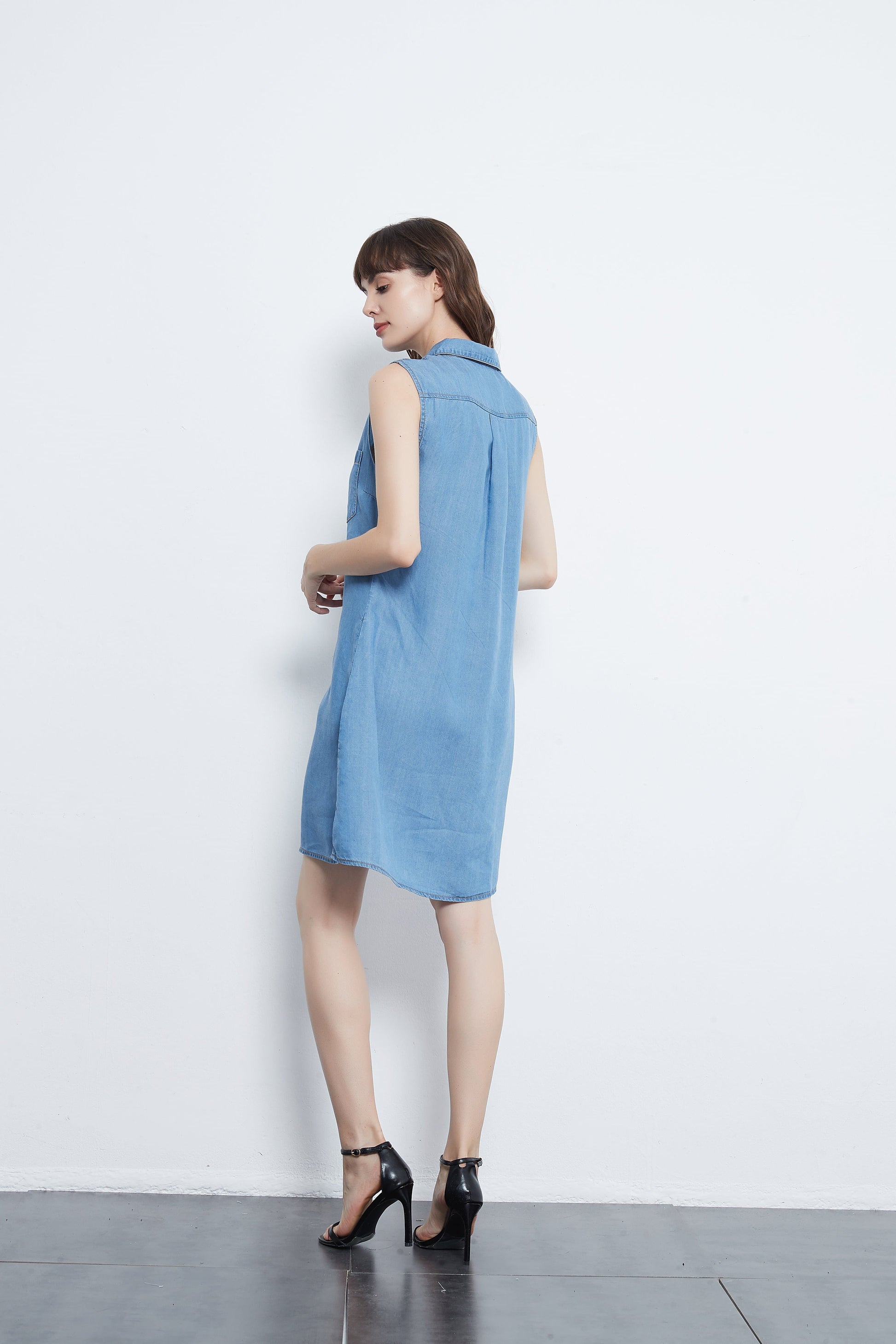 Anna-Kaci Sleeveless Button Down Premium Denim Dress | Anna Kaci
