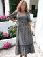 Floral Retro Print Puffed Sleeve Ruffle Maxi Dress