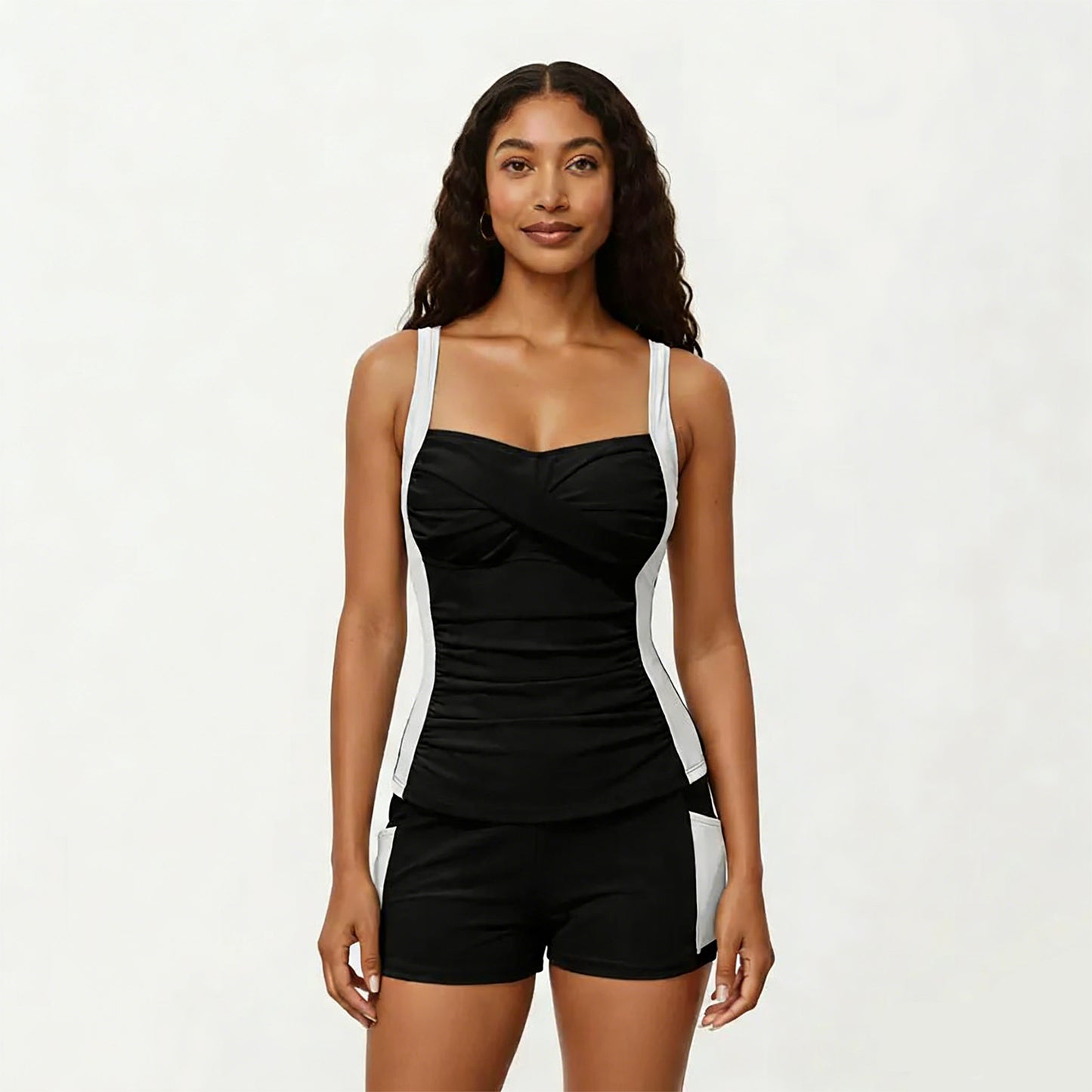 2-Piece Set Color Block Tankini Top with Boyshort Bottom Swim Set