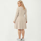 Plus Size Long Sleeve Ribbed Knit Dress with Tie Front Detail and Flared Skirt