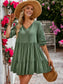 Midi Crochet Lace Sleeve Ruffle Gathered Tunic Flared Dress