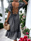 Floral Retro Print Puffed Sleeve Ruffle Maxi Dress