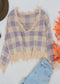 Tassel Frayed Hem Patterned Sweater