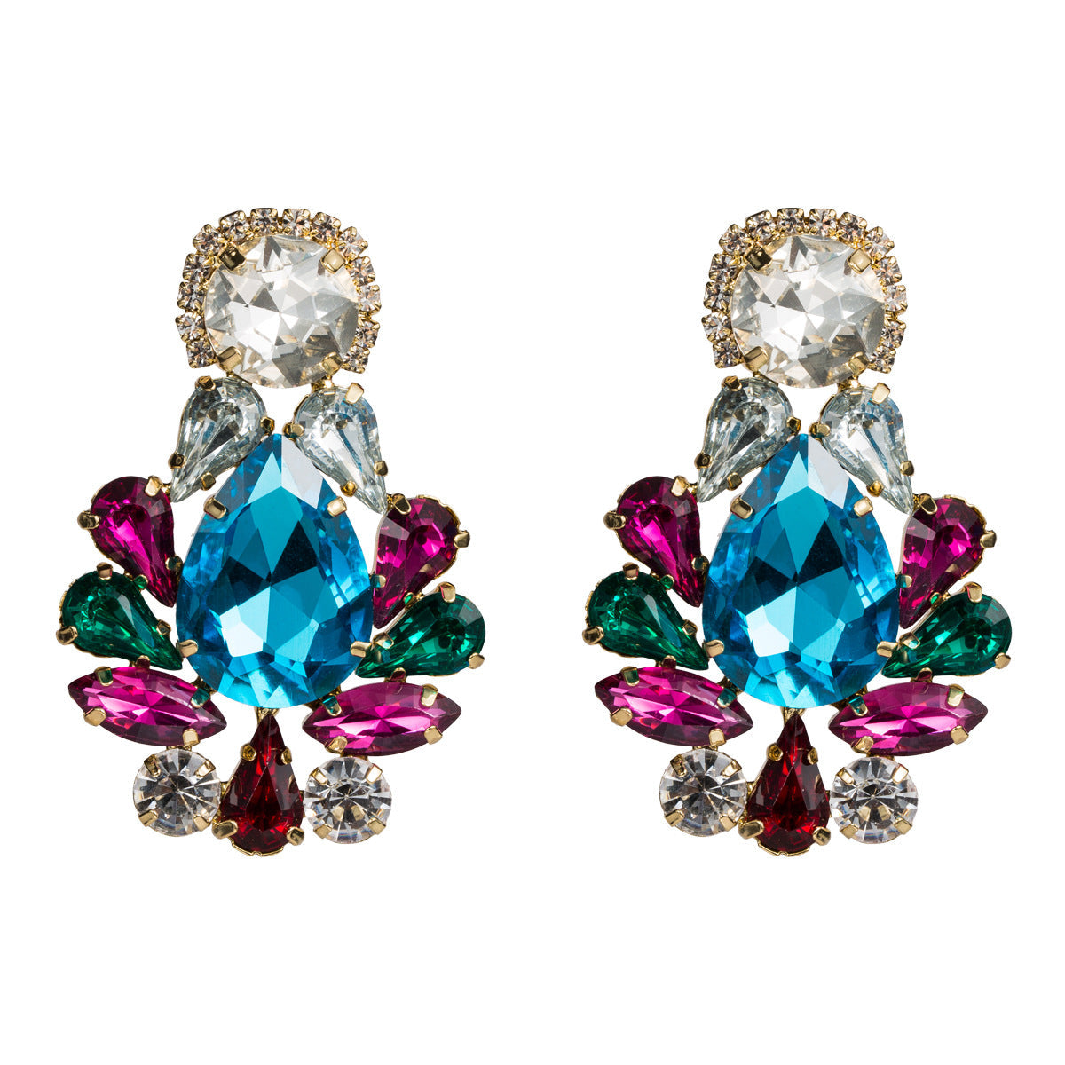 Large Geometric Crystals Hanging Earring Stud