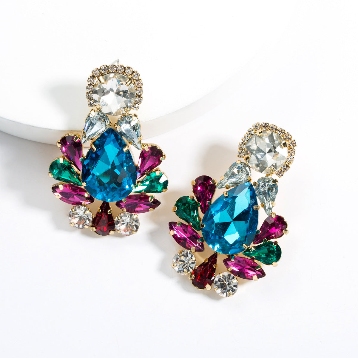 Large Geometric Crystals Hanging Earring Stud