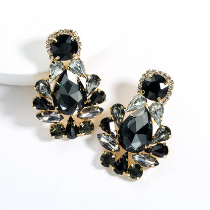 Large Geometric Crystals Hanging Earring Stud