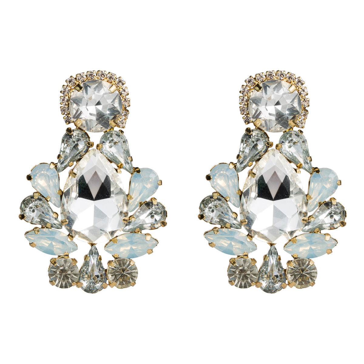 Large Geometric Crystals Hanging Earring Stud