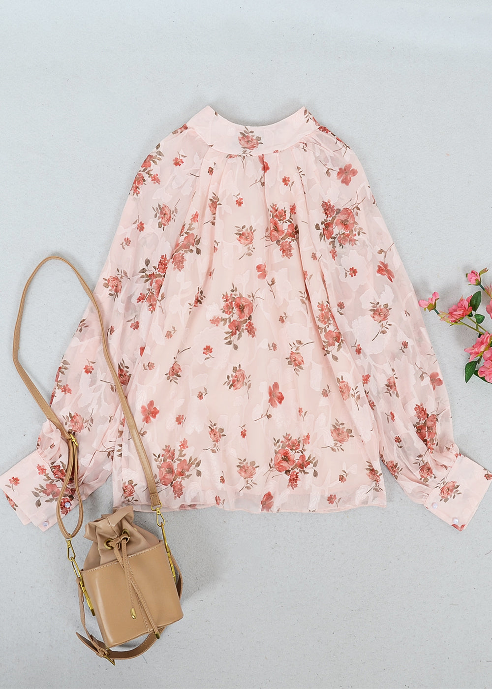 Multi-Floral Pattern Bishop Sleeve Blouse