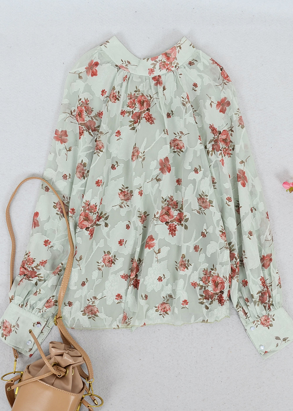 Multi-Floral Pattern Bishop Sleeve Blouse