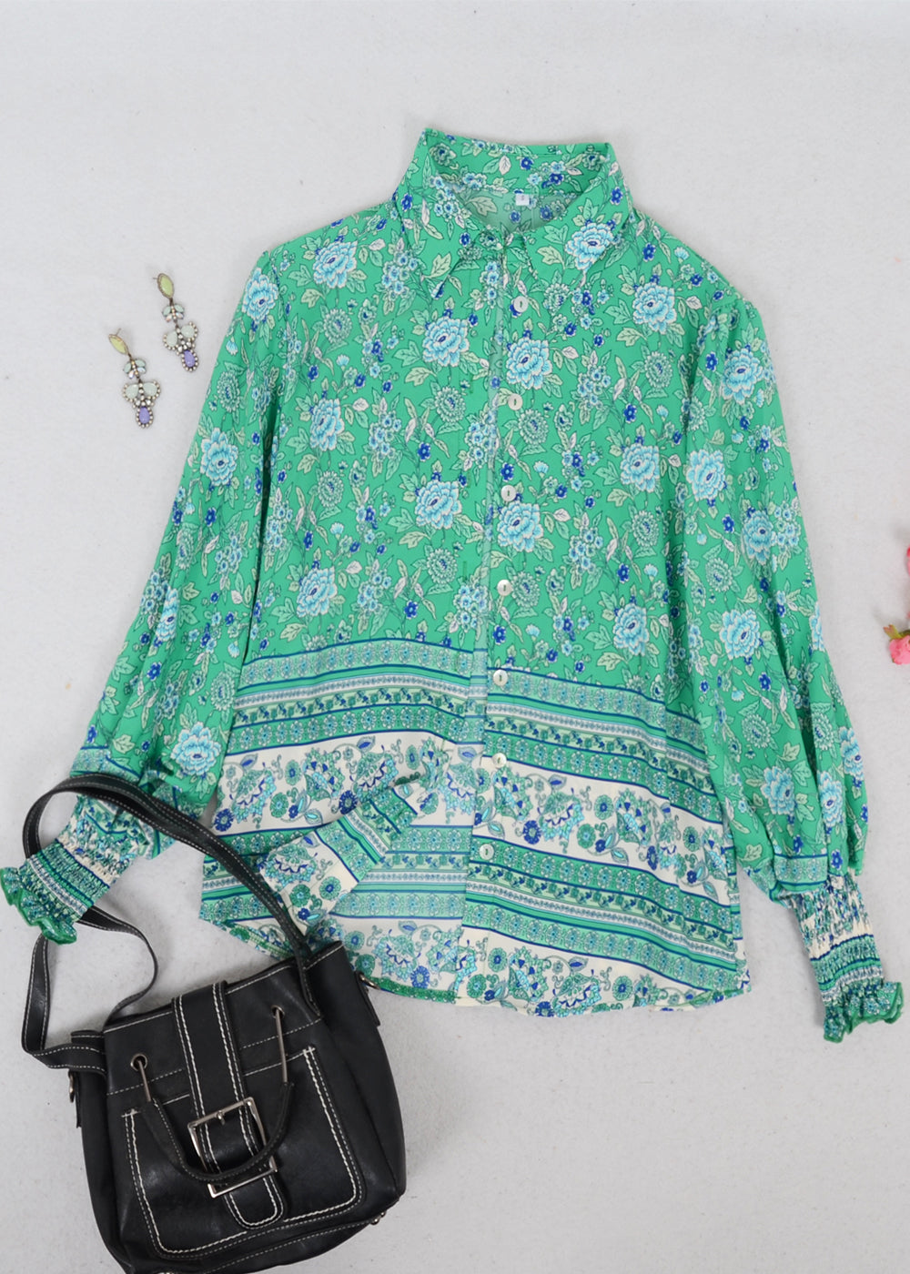Oriental Floral Collared Shirt