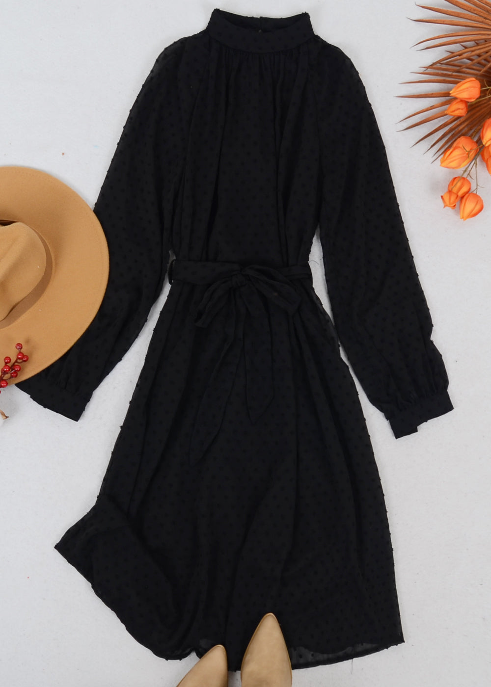 High Neck Swiss Dot Dress