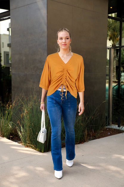 Plus Ruched Front Peasant Sleeve Blouse