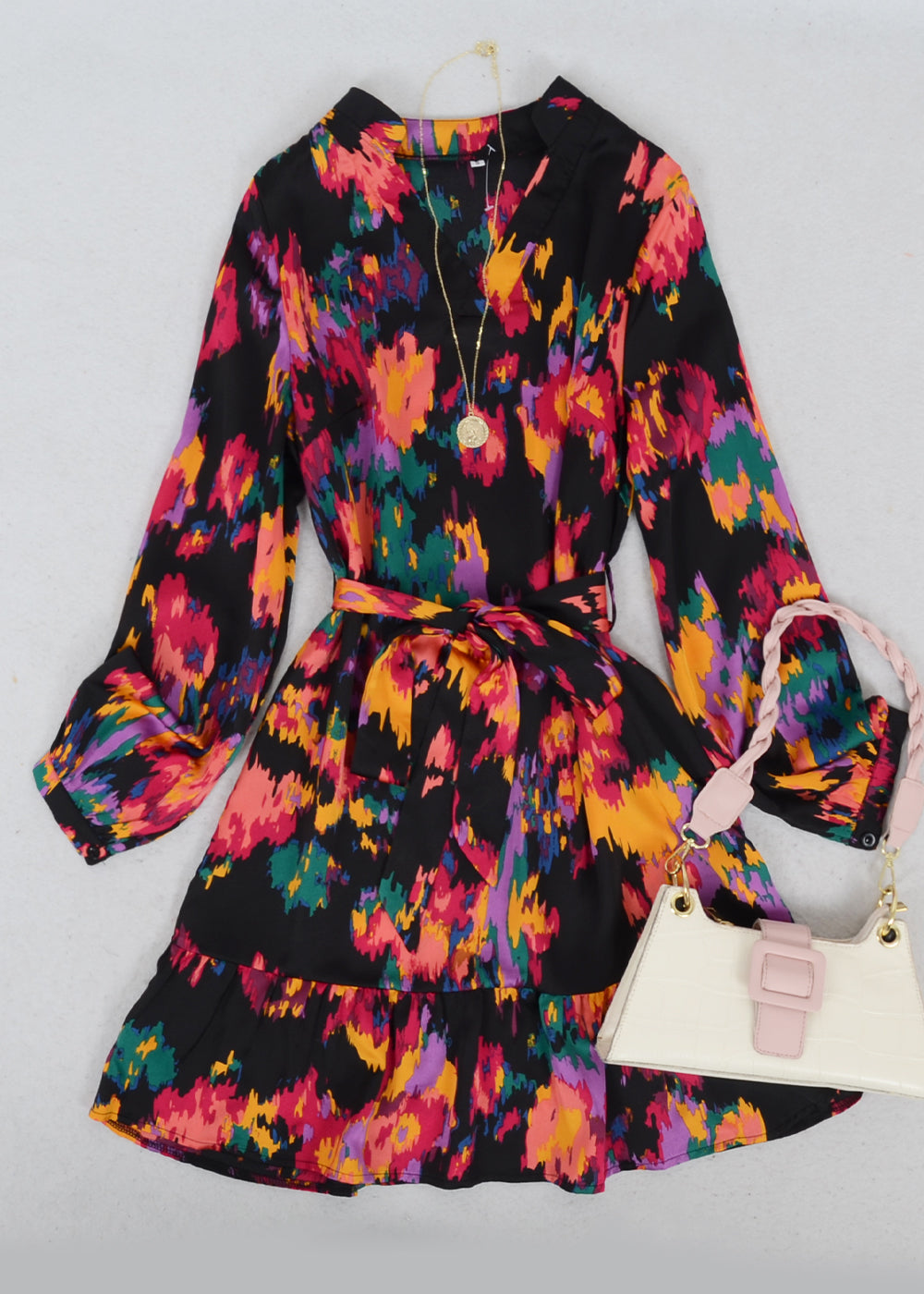 V Neck Abstract Print Dress