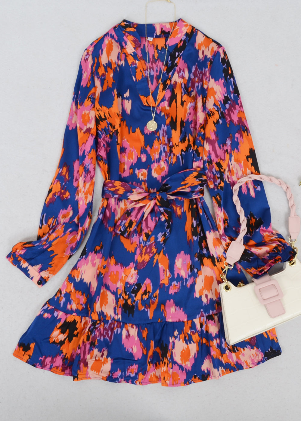 V Neck Abstract Print Dress