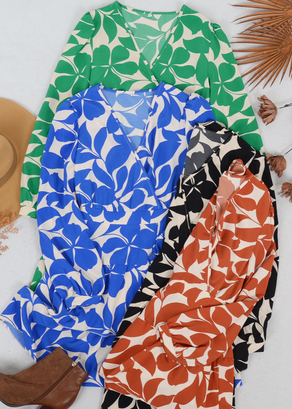 Minimalist Floral Surplice Tiered Dress