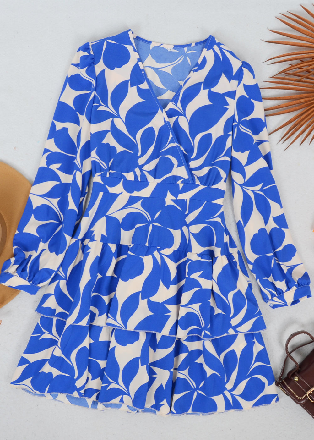 Minimalist Floral Surplice Tiered Dress