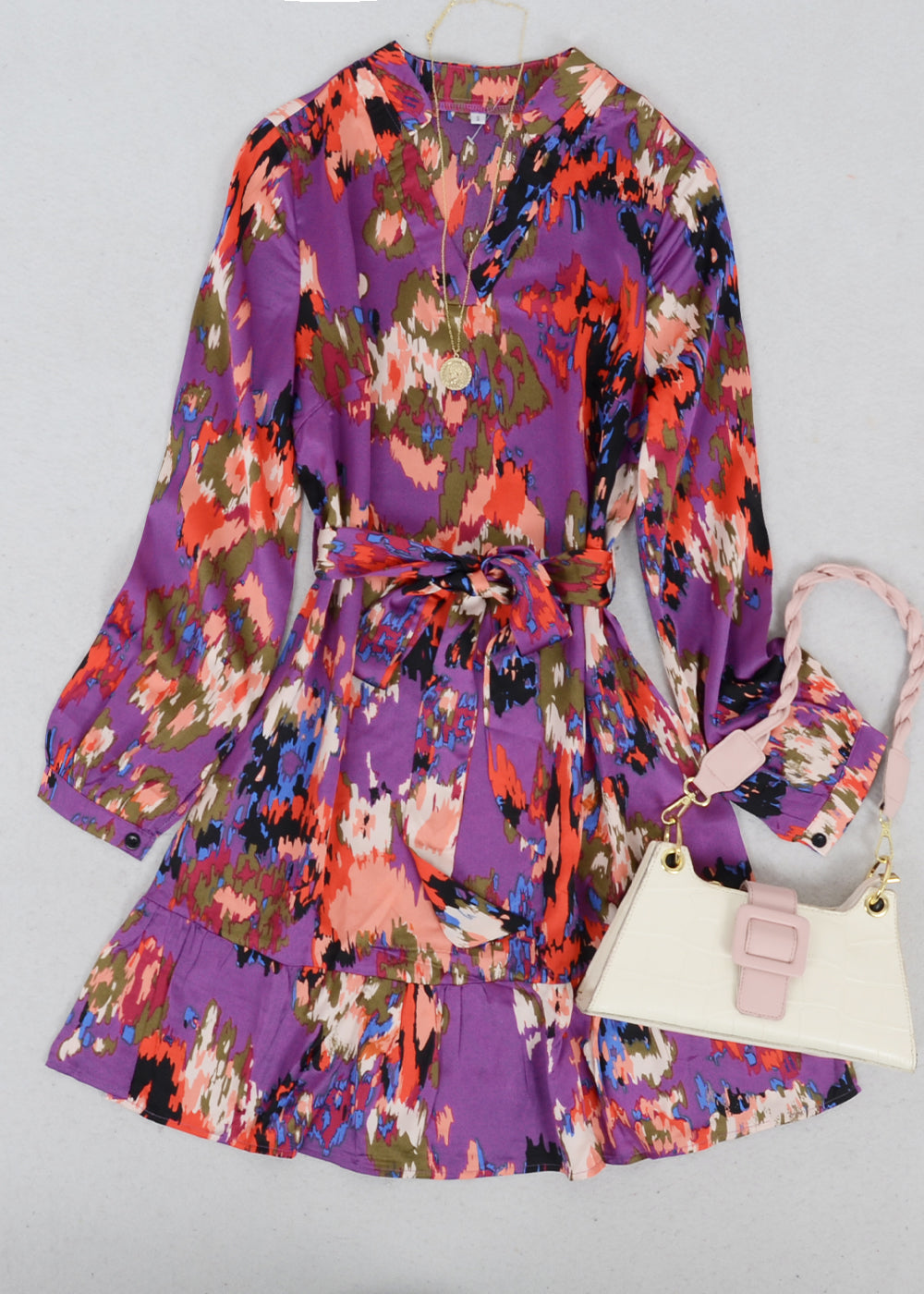 V Neck Abstract Print Dress