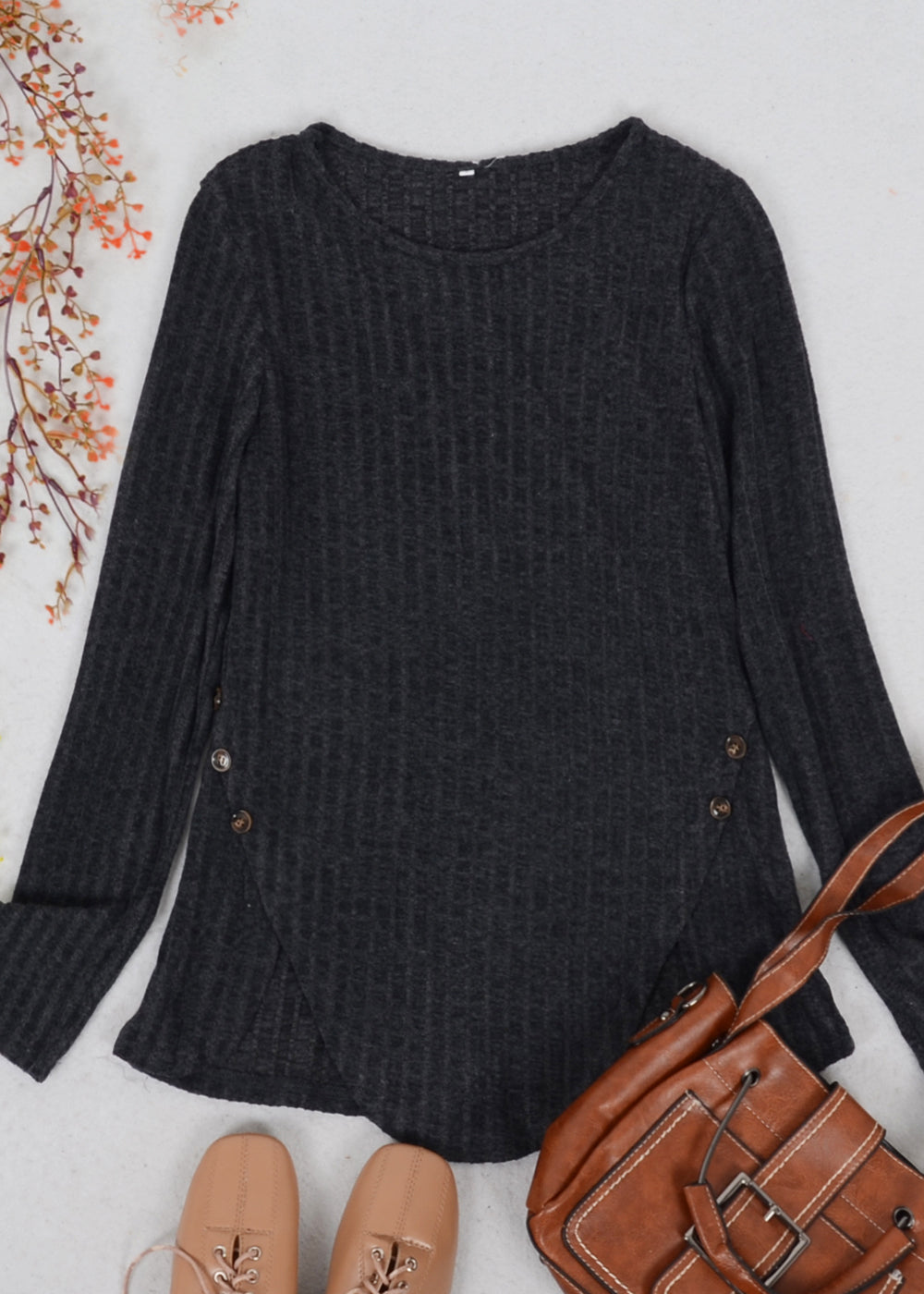 Curved Hem Side Button Sweater