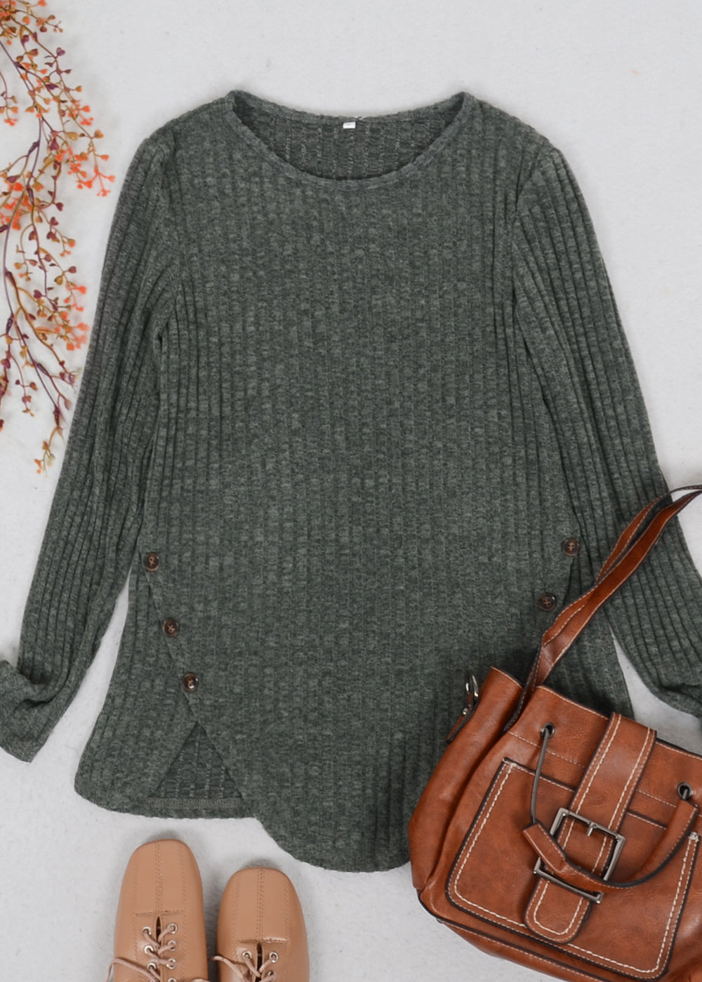 Curved Hem Side Button Sweater