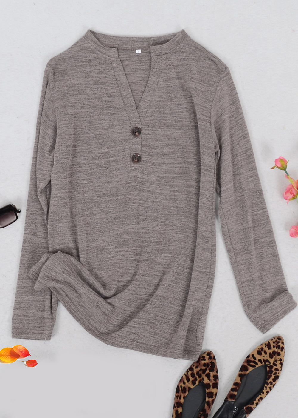 Split V Neck Button Front Sweater