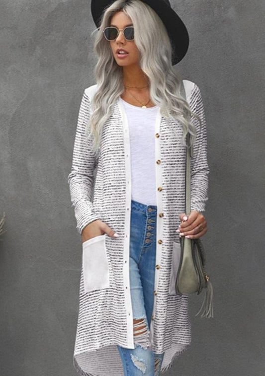 Button Front Striped Duster Cardi