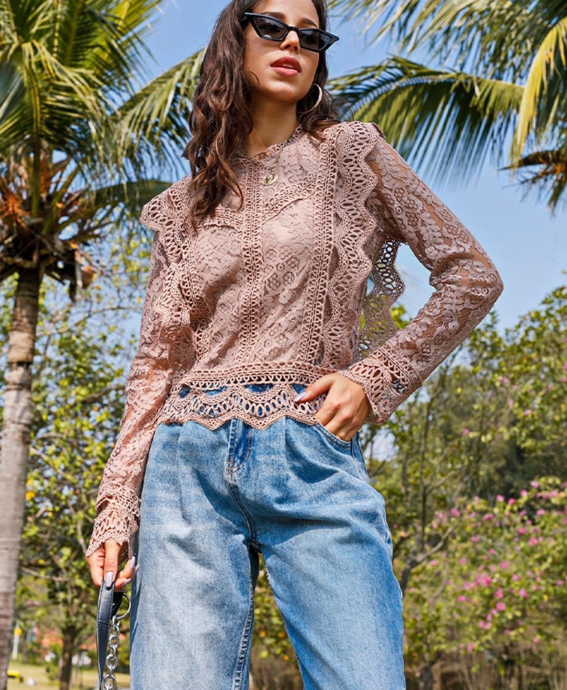 Crochet Lace Zip Up Blouse