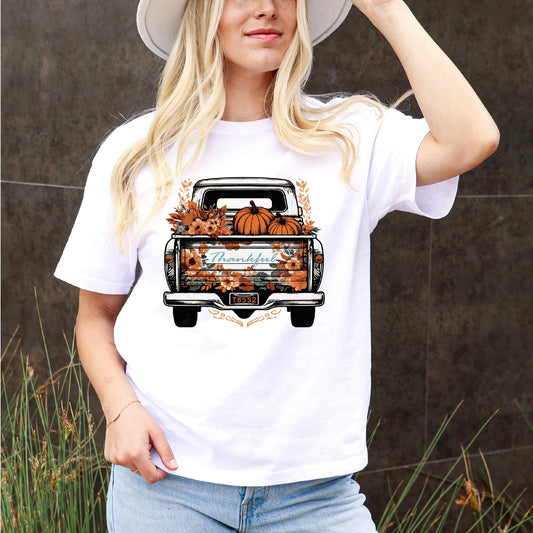 Country Girl Retro Autumn Truck Tee - Rustic Truck, Pumpkin, Autumn Leaves, Country, Boho