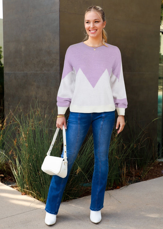 Drop Shoulder Color Block Sweater