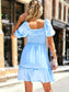 Square Neck Shirred Ruffle Hem Dress