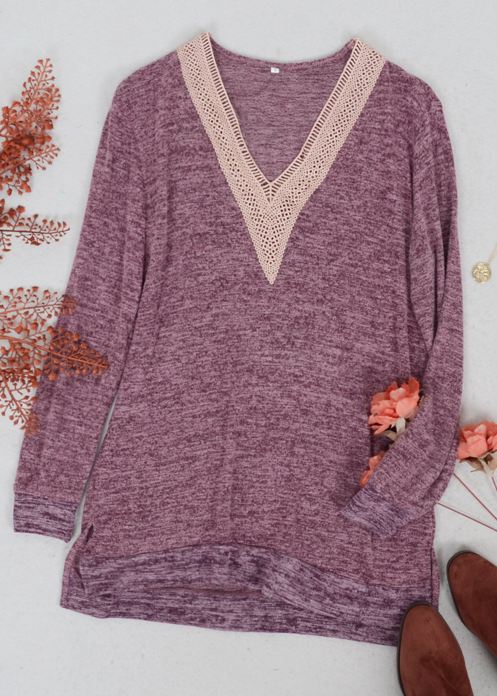 Two Tone Crochet V Neck Sweater