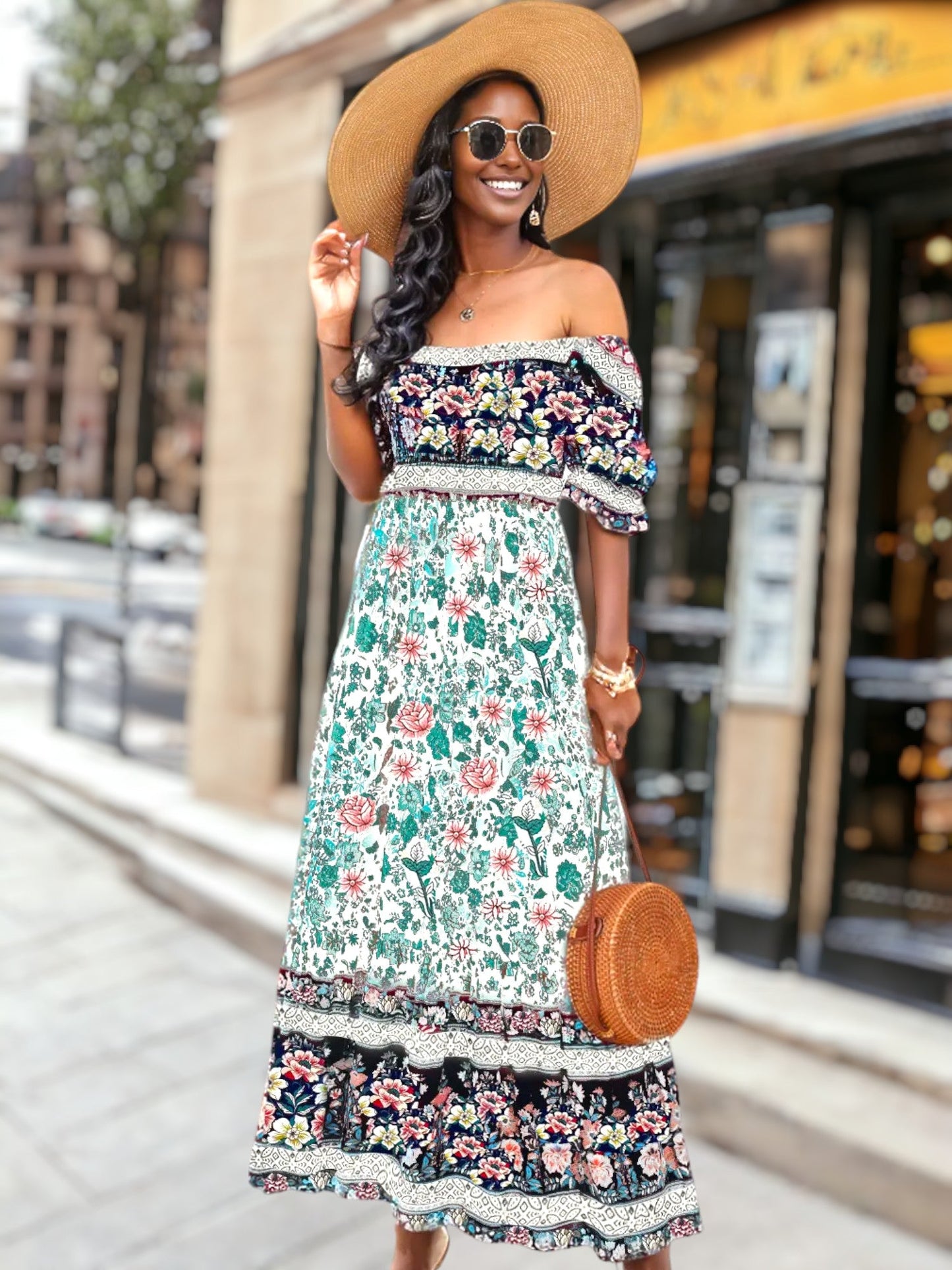 Multicolor Off-Shoulder Bohemian Dress