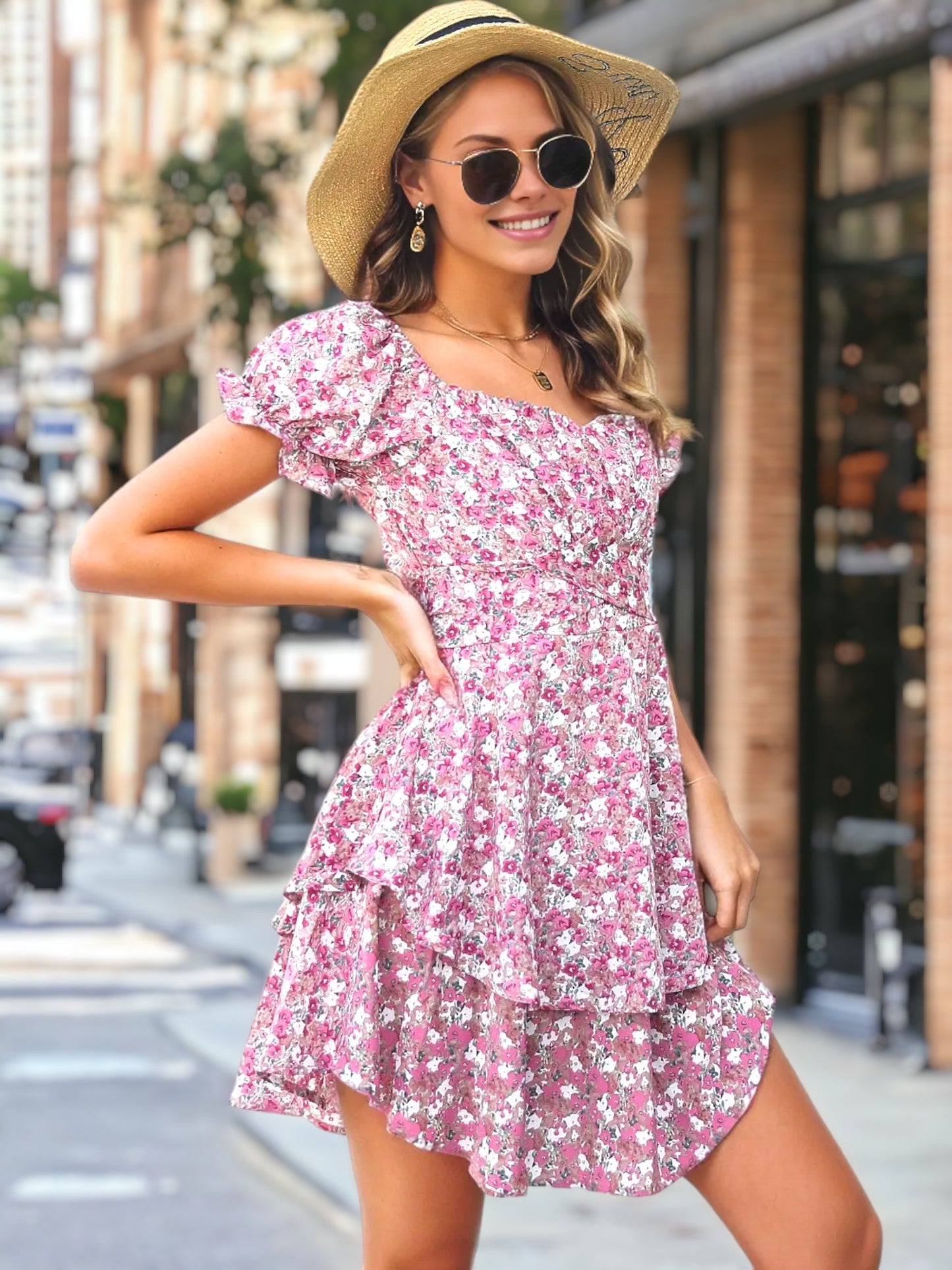 Floral Tie Back Tiered Dress
