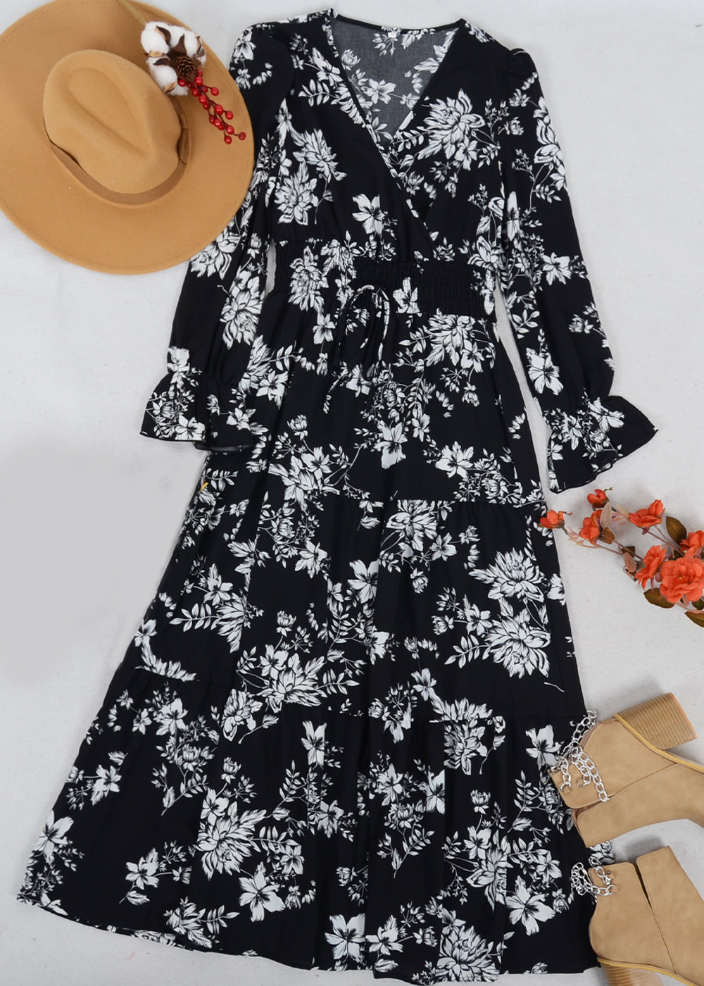 Shirred Waist Floral Print Dress