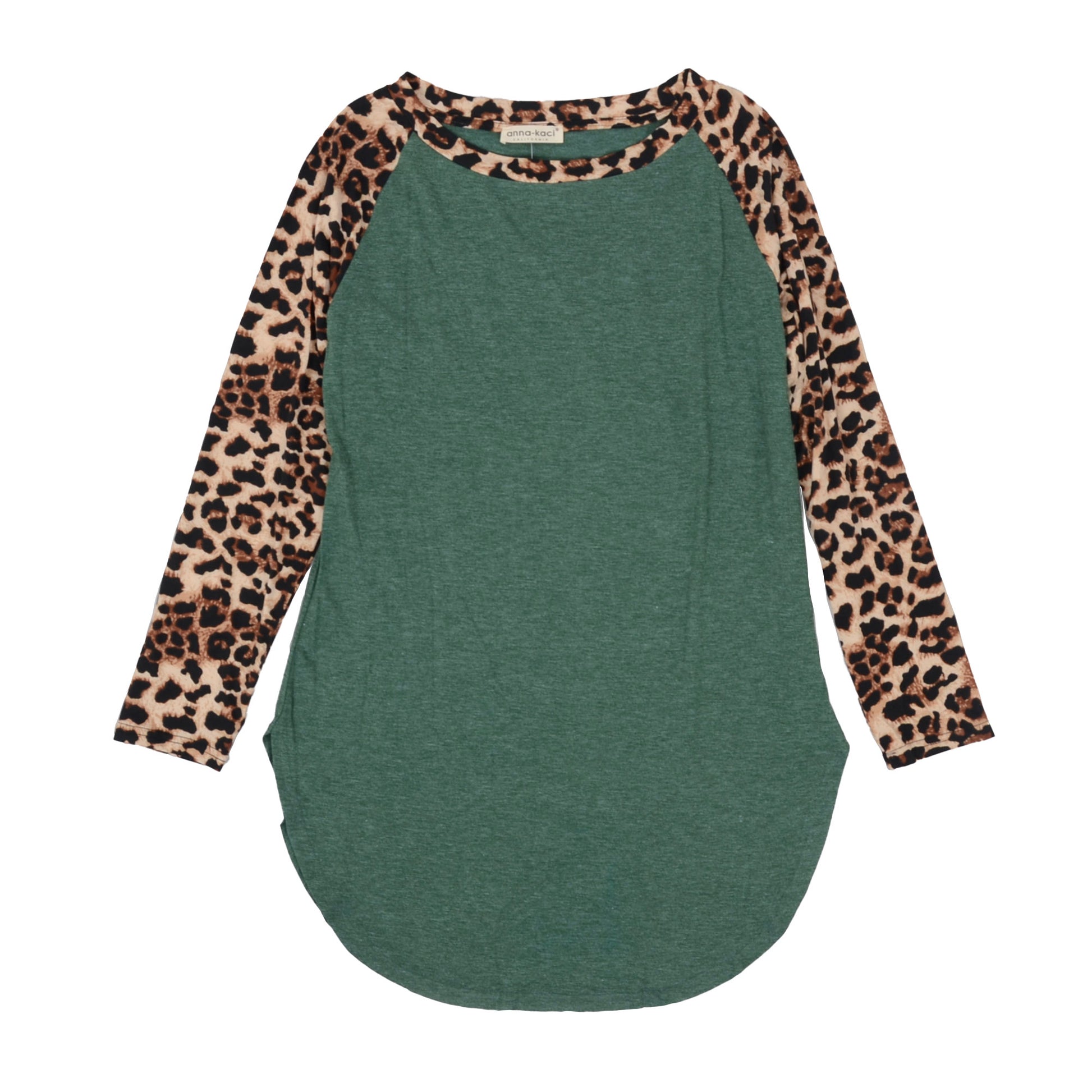 Anna-Kaci Leopard Print Long Sleeve Color Block Oversized Tee for Women