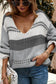 V Neck Color Block Textured Sweater