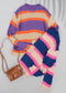 Striped Color Block Knitted Round Neck Sweater