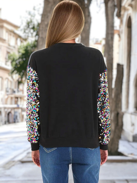 Sparkle Sequin Tops Sweatshirt Long Lantern Sleeve Pullover