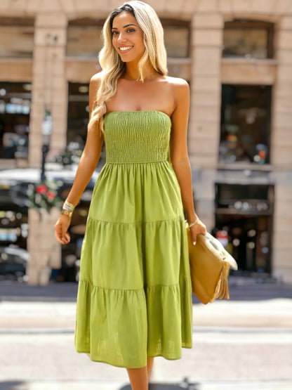 Solid Color Strapless Dress