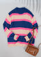 Striped Color Block Knitted Round Neck Sweater