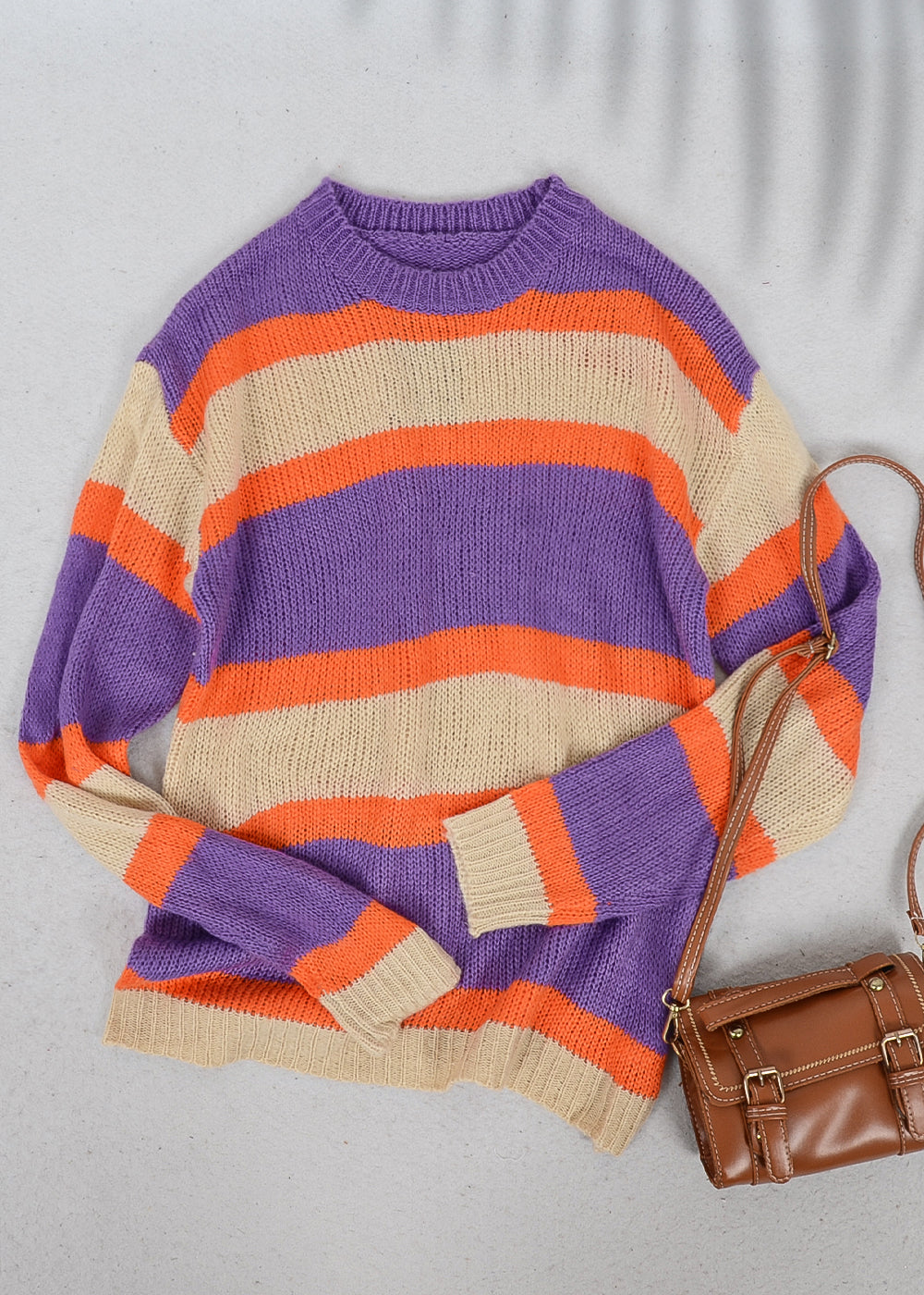 Striped Color Block Knitted Round Neck Sweater